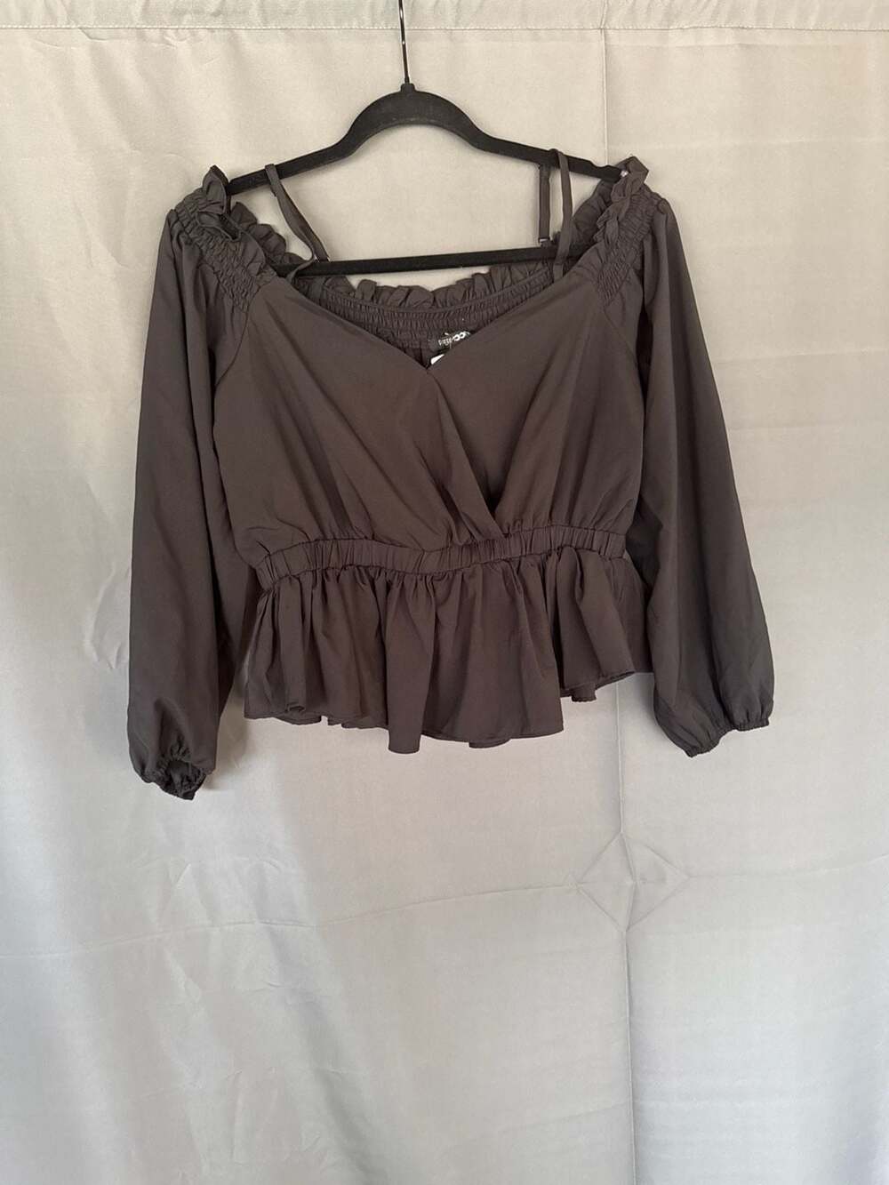 Papermoon Black Off-Shoulder Peplum Long Sleeve Blouse Size M